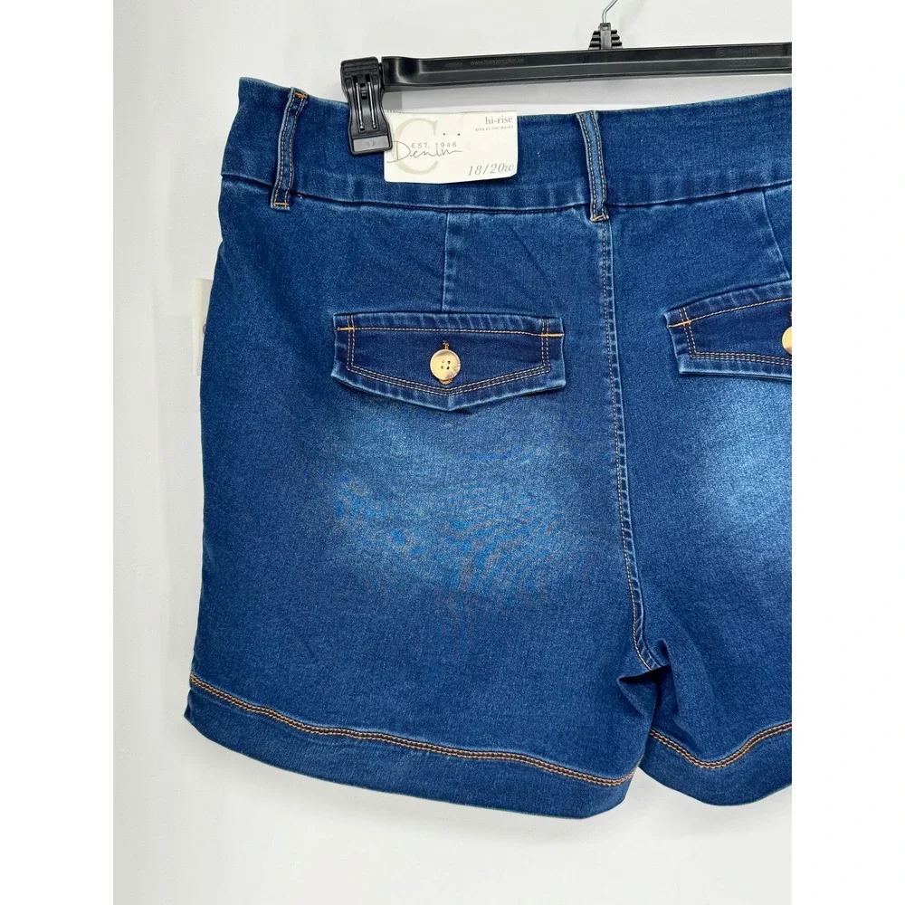 Cato's Denim Shorts Womens 18/20W Blue New High Rise Double Button Medium Wash